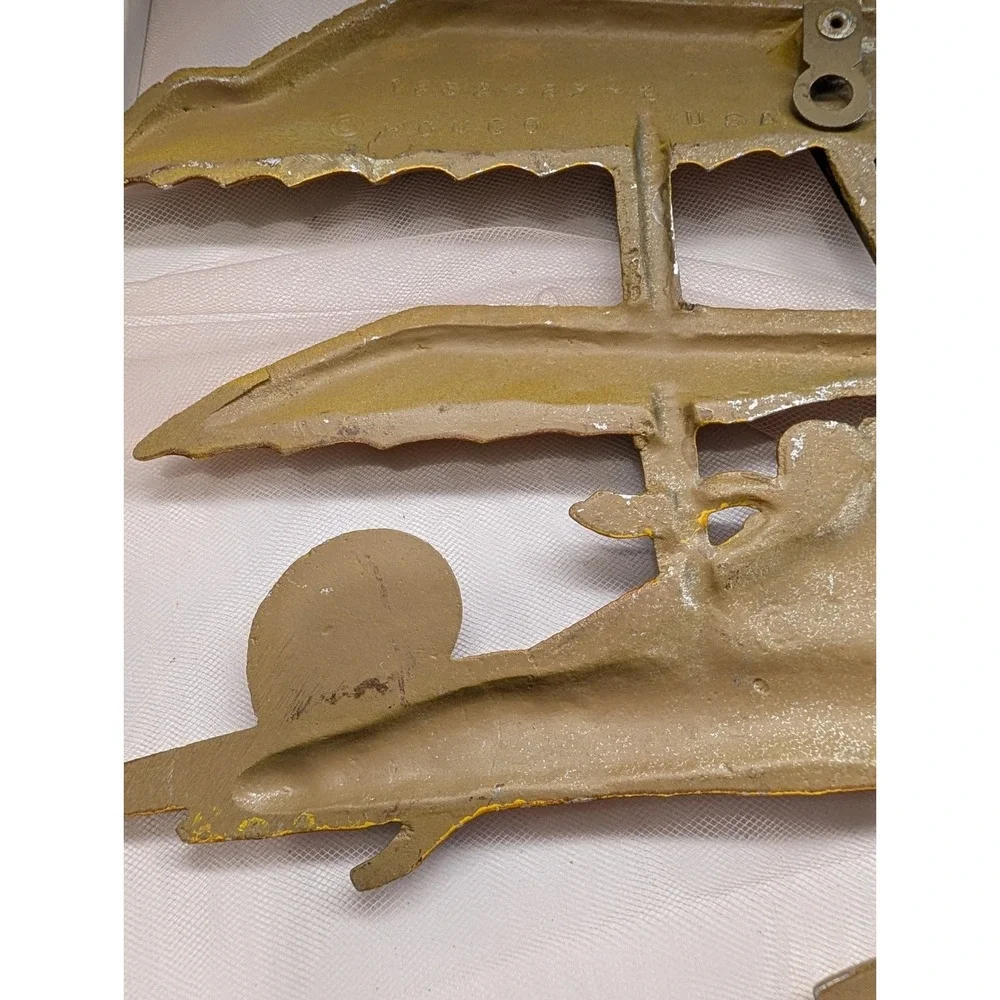 HOMCO USA Metal Biplane Wall Plaque Lot of 2 Yellow & Red Airplane Decor